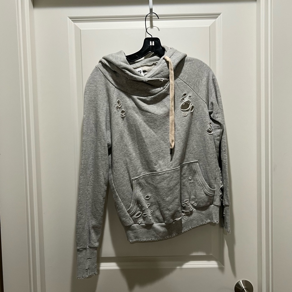 Gray hoodie.